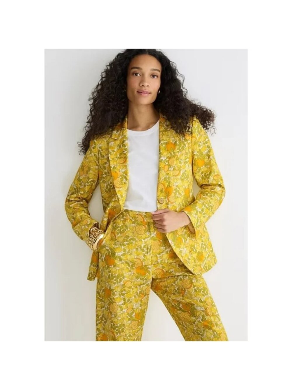 NWT J.Crew Helena Linen Blazer in Orange Limone Print Floral Jacket 4
